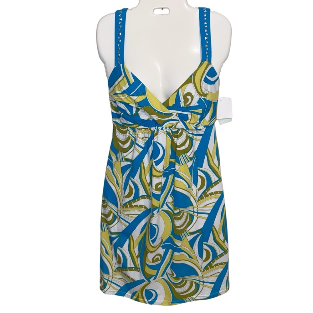 Joyous & Free Dress Womens Small Chloe Vtg 90s Retro Print Babydoll Boho Sequins